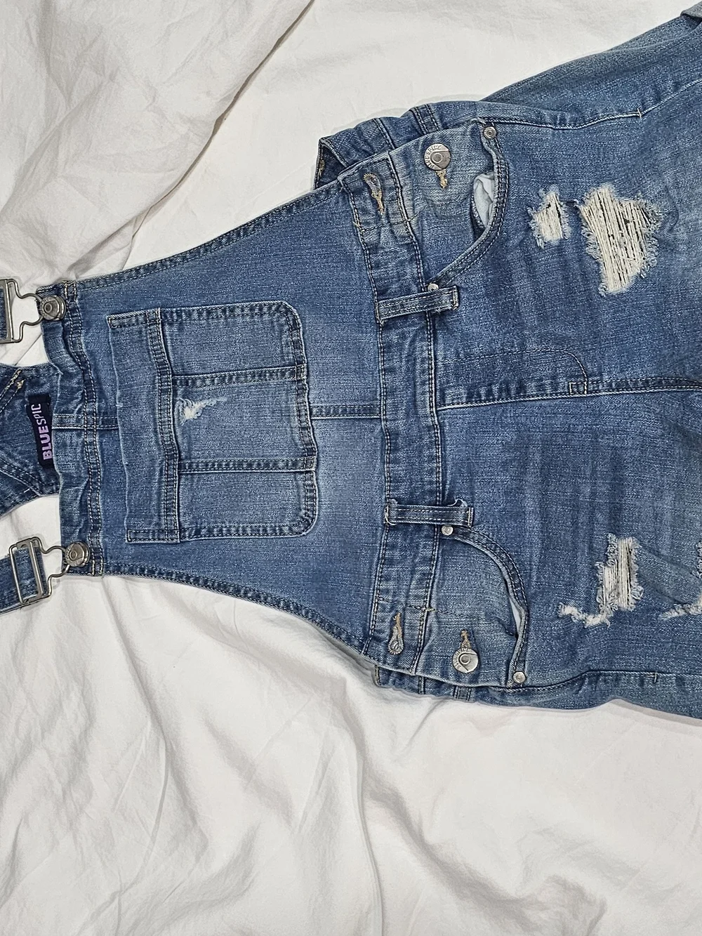 Blue Spice Light Blue Distressed Denim Short Overalls Bibs Size 5 Woman/juniors.